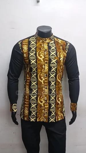 Men Black Ankara Shirt With Kitenge