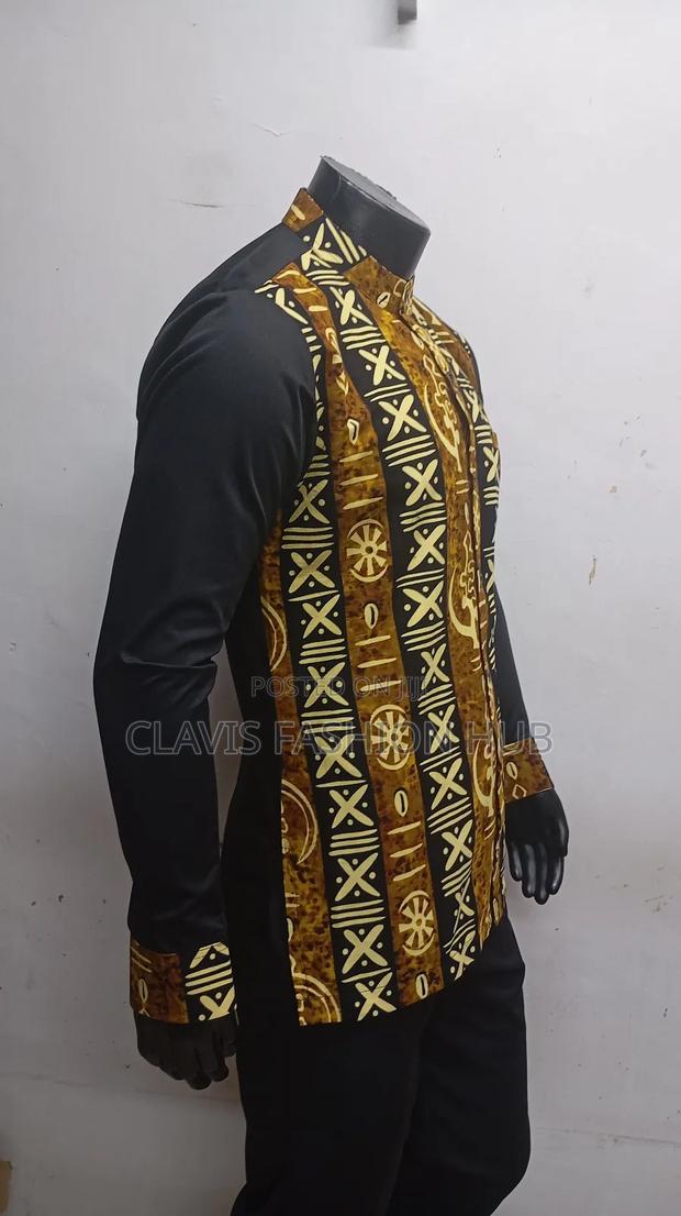 Men Black Ankara Shirt With Kitenge - thumbnail 2