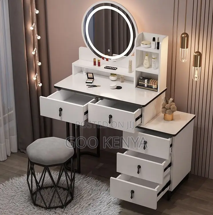 Home Dressing Table; Compact Mirror Vanity Table With Drawer and Chair