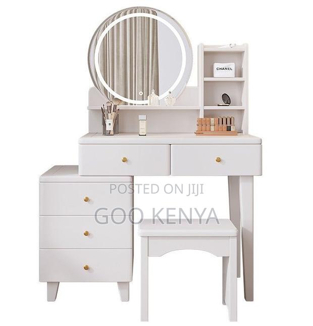 Home Dressing Table; Compact Mirror Vanity Table With Drawer and Chair - thumbnail 2