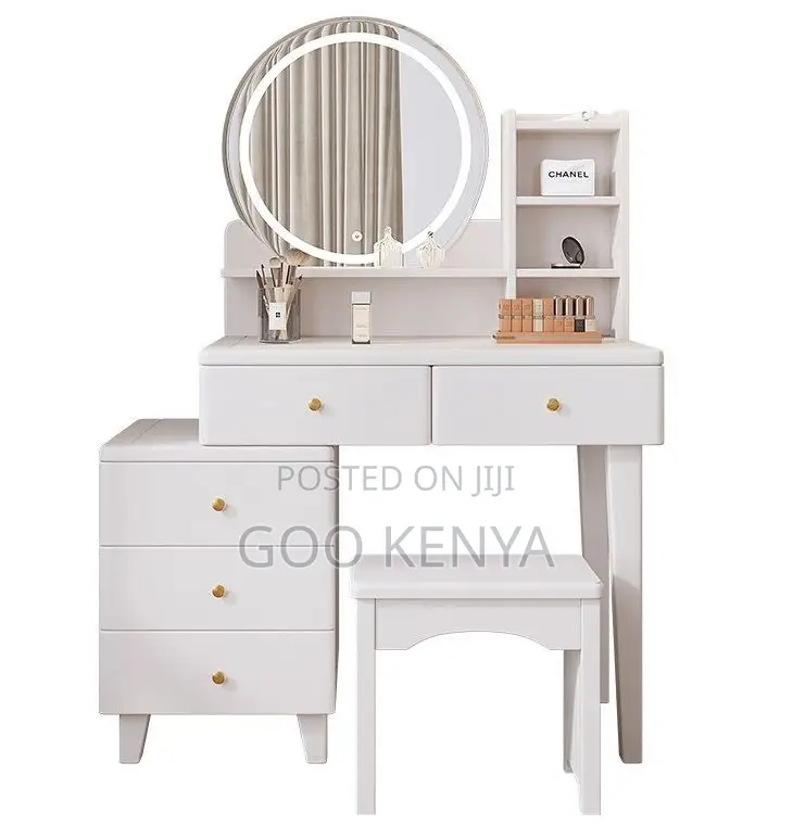 Home Dressing Table; Compact Mirror Vanity Table With Drawer and Chair