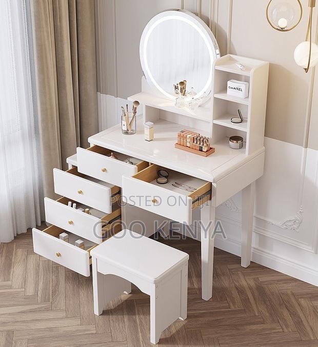 Home Dressing Table; Compact Mirror Vanity Table With Drawer and Chair - thumbnail 3