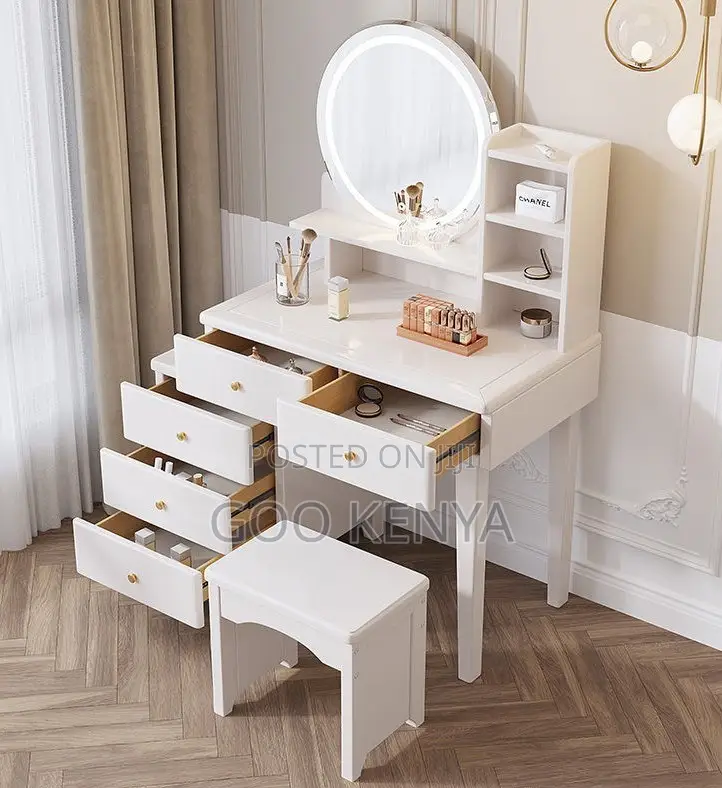 Home Dressing Table; Compact Mirror Vanity Table With Drawer and Chair