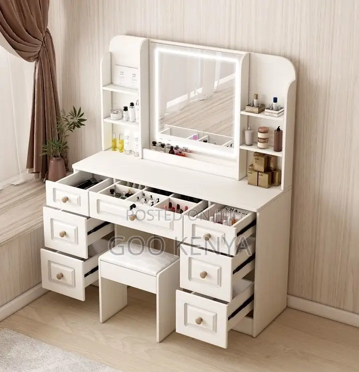 Home Dressing Table; Compact Mirror Vanity Table With Drawer and Chair