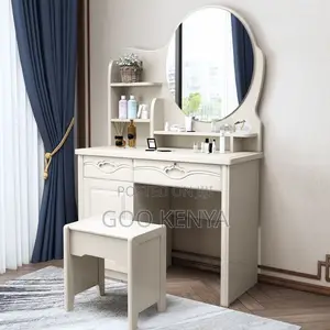 Home Dressing Table; Compact Mirror Vanity Table With Drawer and Chair