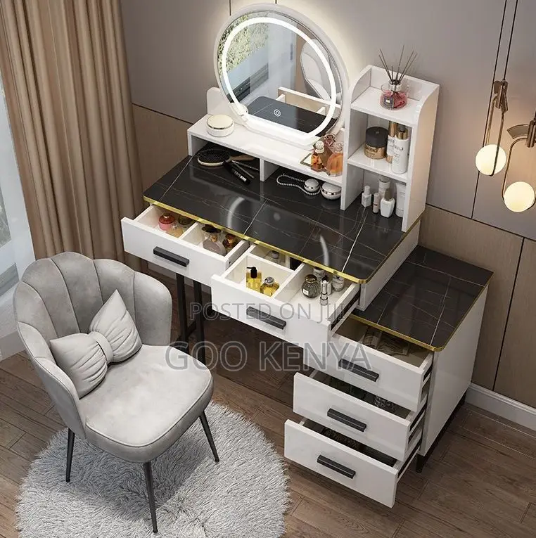 Home Dressing Table; Compact Mirror Vanity Table With Drawer and Chair
