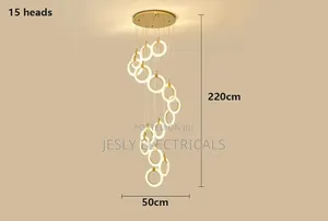 Modern Led Chandelier With a Gold Finish and Circular Rings.