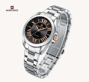 Naviforce 5037 Silver Black Face Ladies Watch Roman Numbers