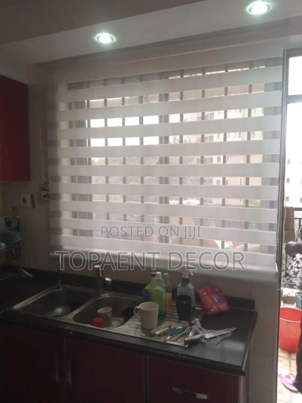Plain White Zebra Horizontal Kitchen Window Curtain Blinds - main view