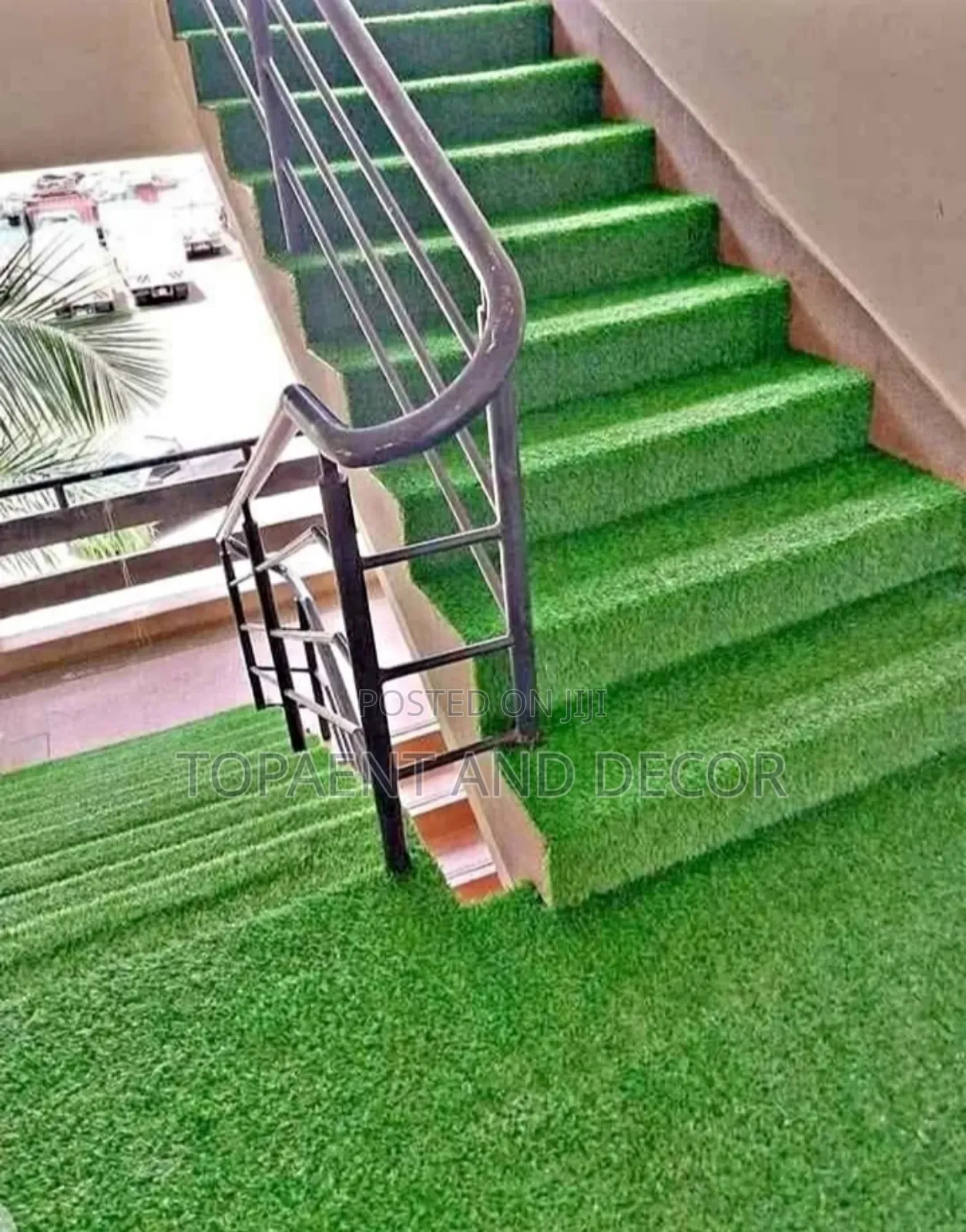 Full Installed Stairs With Beautiful Artificial Grass Carpet