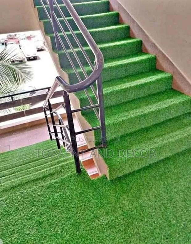 Full Installed Stairs With Beautiful Artificial Grass Carpet - main view