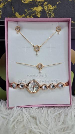 Ladies Affordable Rose Gold Watch Jewelry Gift Set