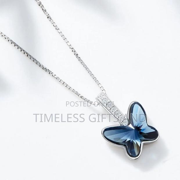 Ladies Silver Blue Butterfly Pendant Necklace