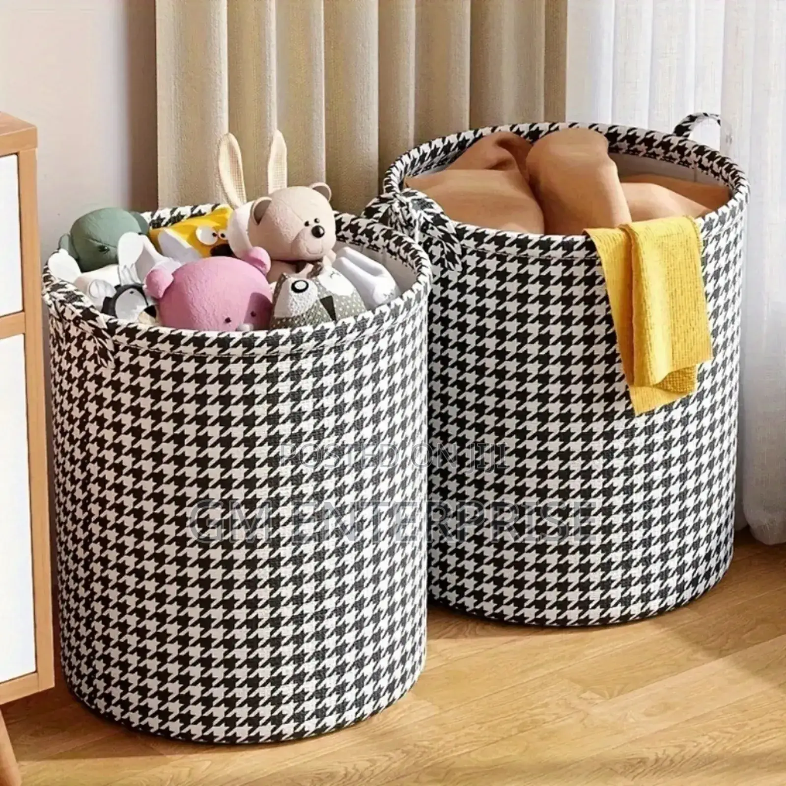 Foldable Houndstooth Laundry/Modern Fabric Storage Basket With Handle