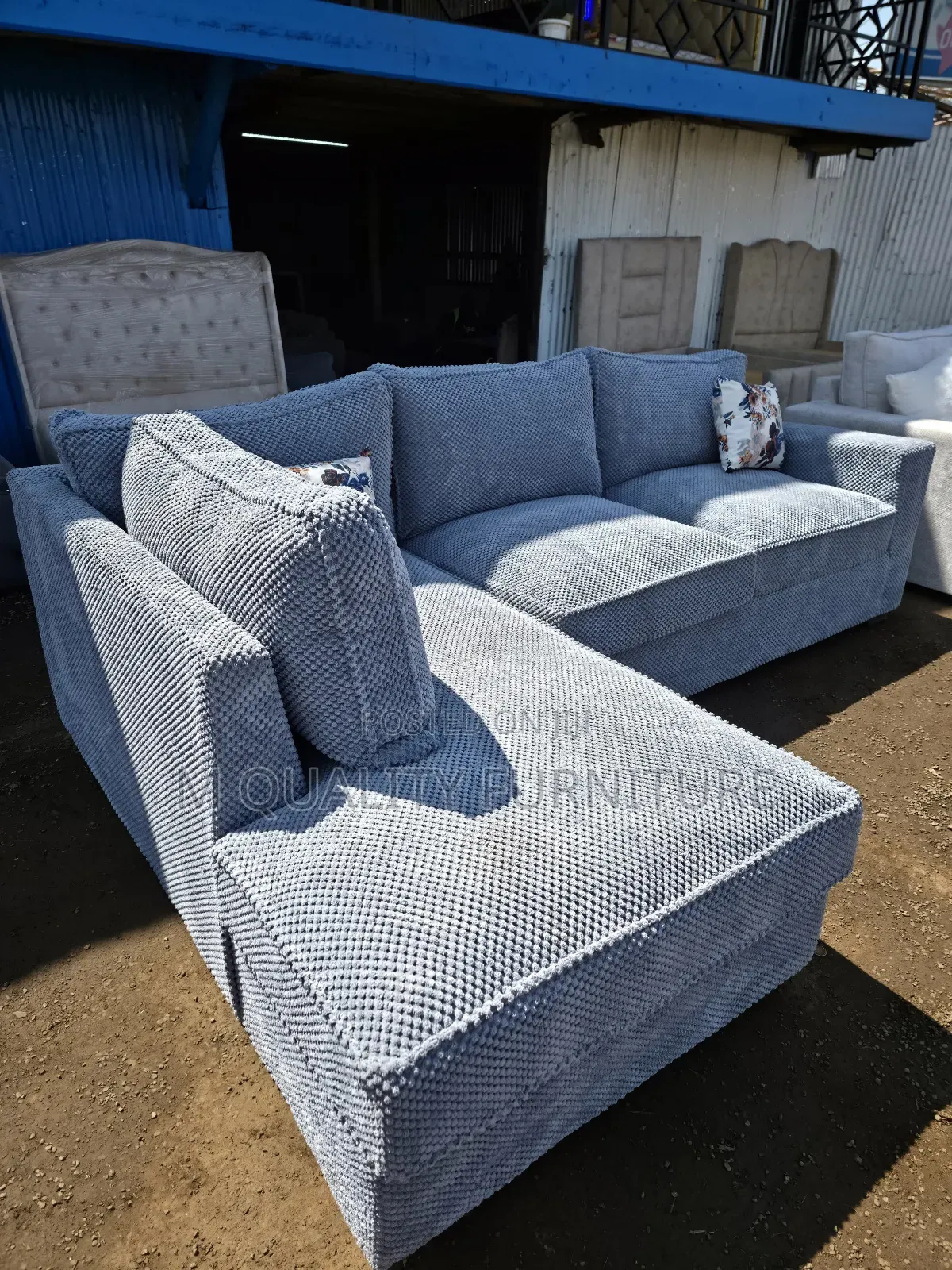 Gray Buble Fabric Sofas-6 Seater