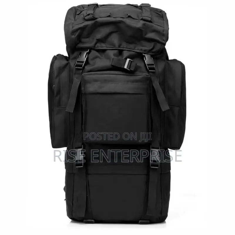 Black 70l Tactical Waterproof Hiking Bag With Metallic Frame