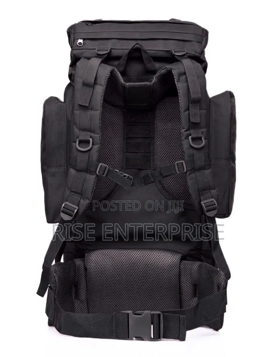 Black 70l Tactical Waterproof Hiking Bag With Metallic Frame