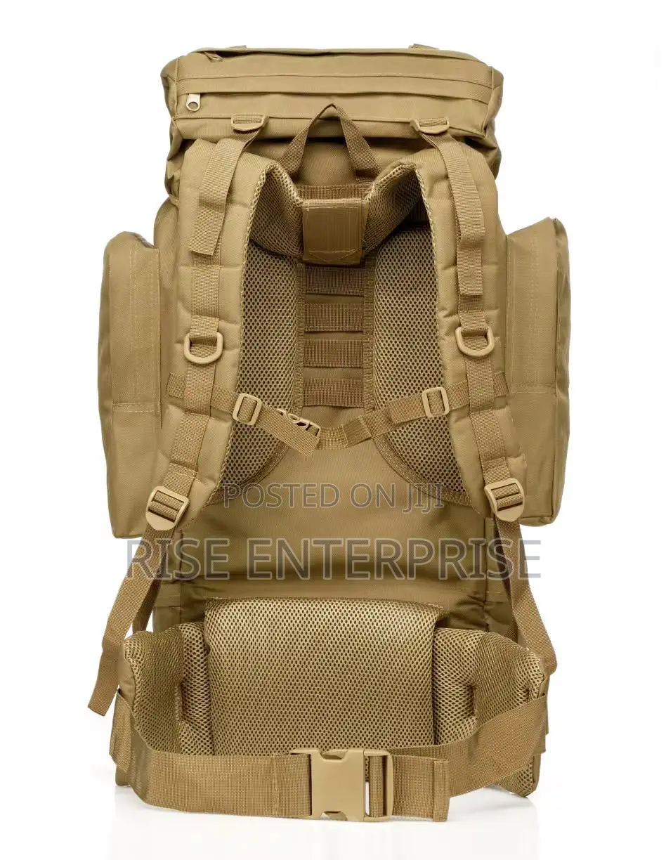 Brown 70l Tactical Waterproof Hiking Bag With Metallic Frame