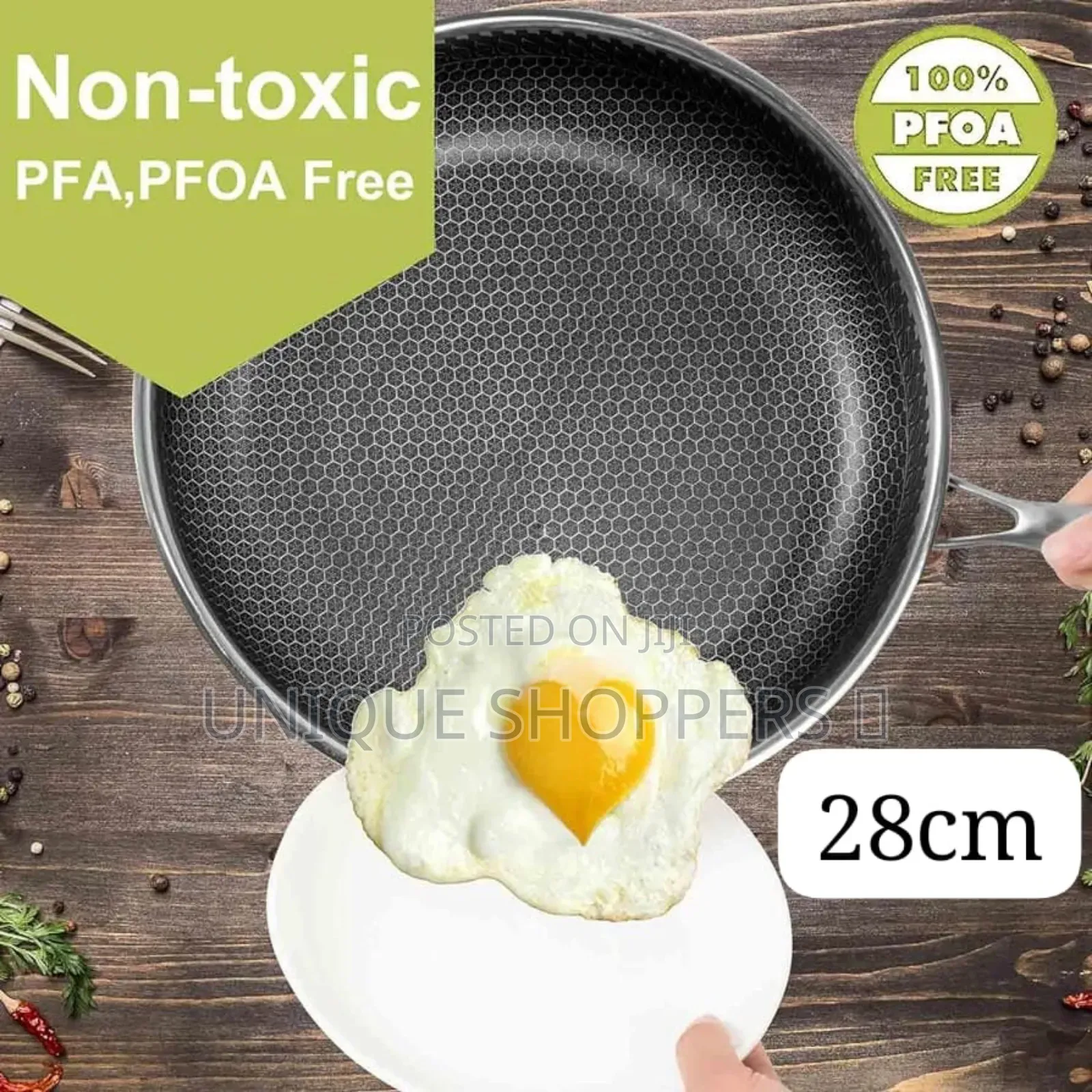 28cm Non-Stick Honeycomb Stainless Steel Frying Pan, 10 Inch Non-Stick