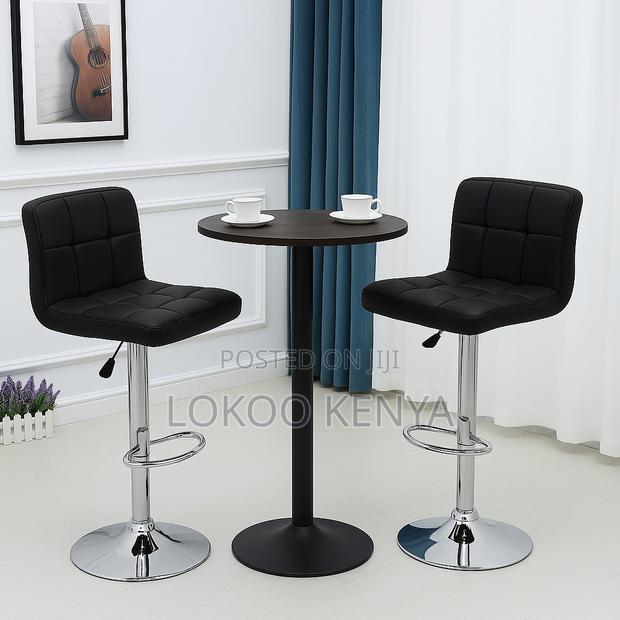 Stool; Black Leather Stainless Steel Kitchen Swivel Stool