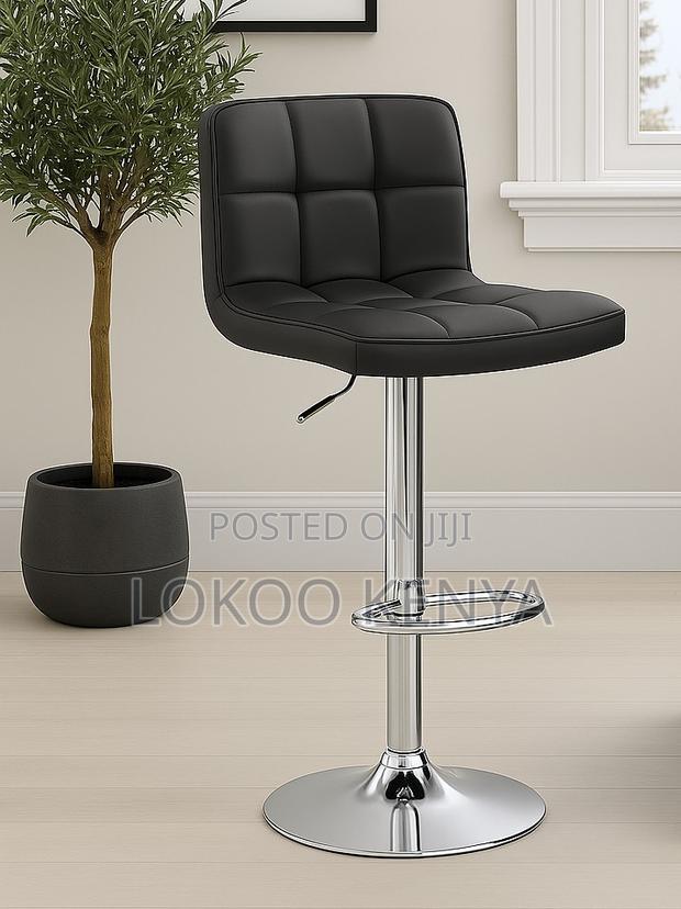 Stool; Black Leather Stainless Steel Kitchen Swivel Stool - thumbnail 2
