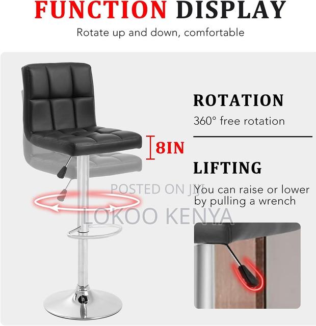 Stool; Black Leather Stainless Steel Kitchen Swivel Stool - thumbnail 3