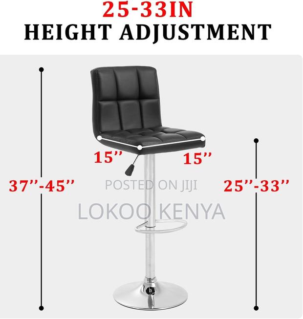 Stool; Black Leather Stainless Steel Kitchen Swivel Stool - thumbnail 6