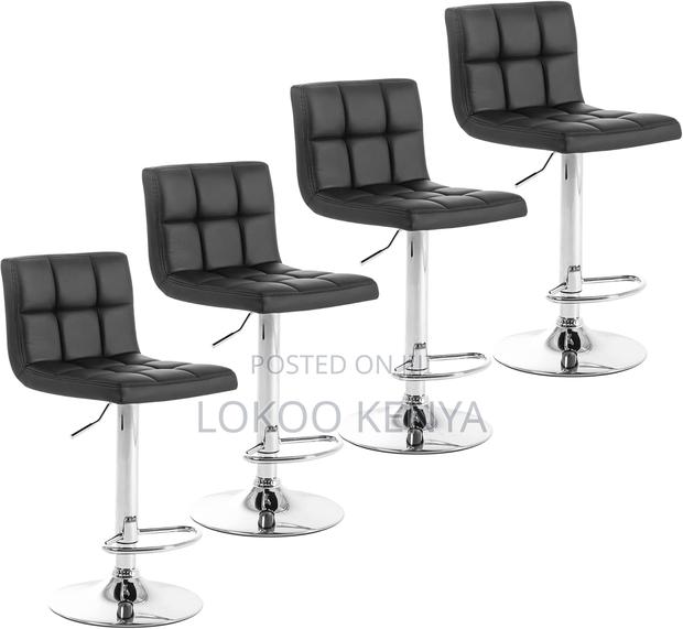 Stool; Black Leather Stainless Steel Kitchen Swivel Stool - thumbnail 7
