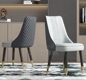 Home Dining Chair; Armless Smooth Leather Dining Chair With Metal Legs