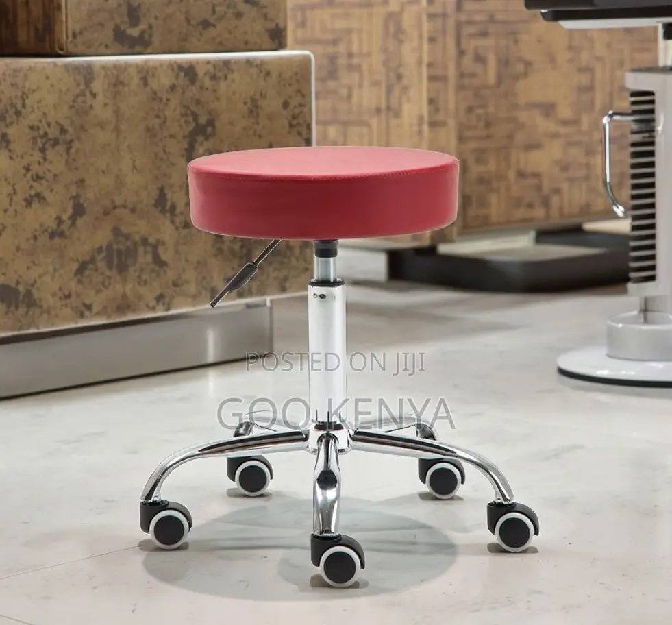 Home Kitchen Stool; Home Adjustable Rolling Stool With Leather Seat