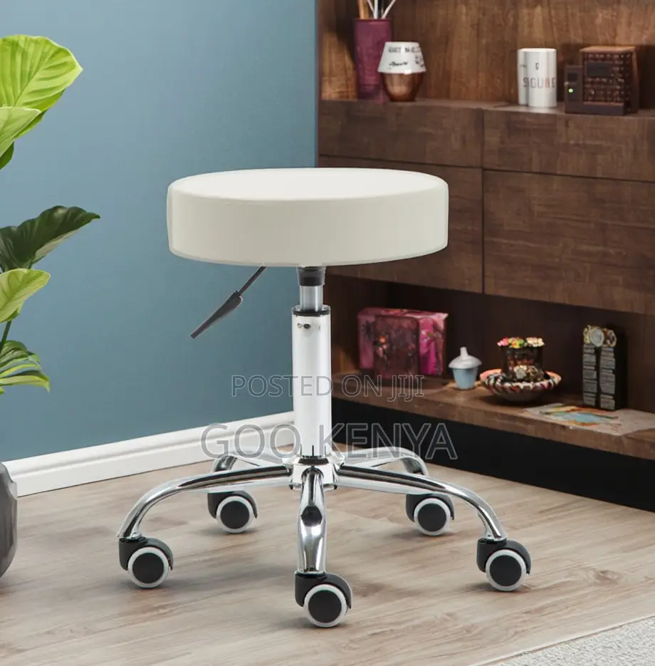 Home Kitchen Stool; Home Adjustable Rolling Stool With Leather Seat