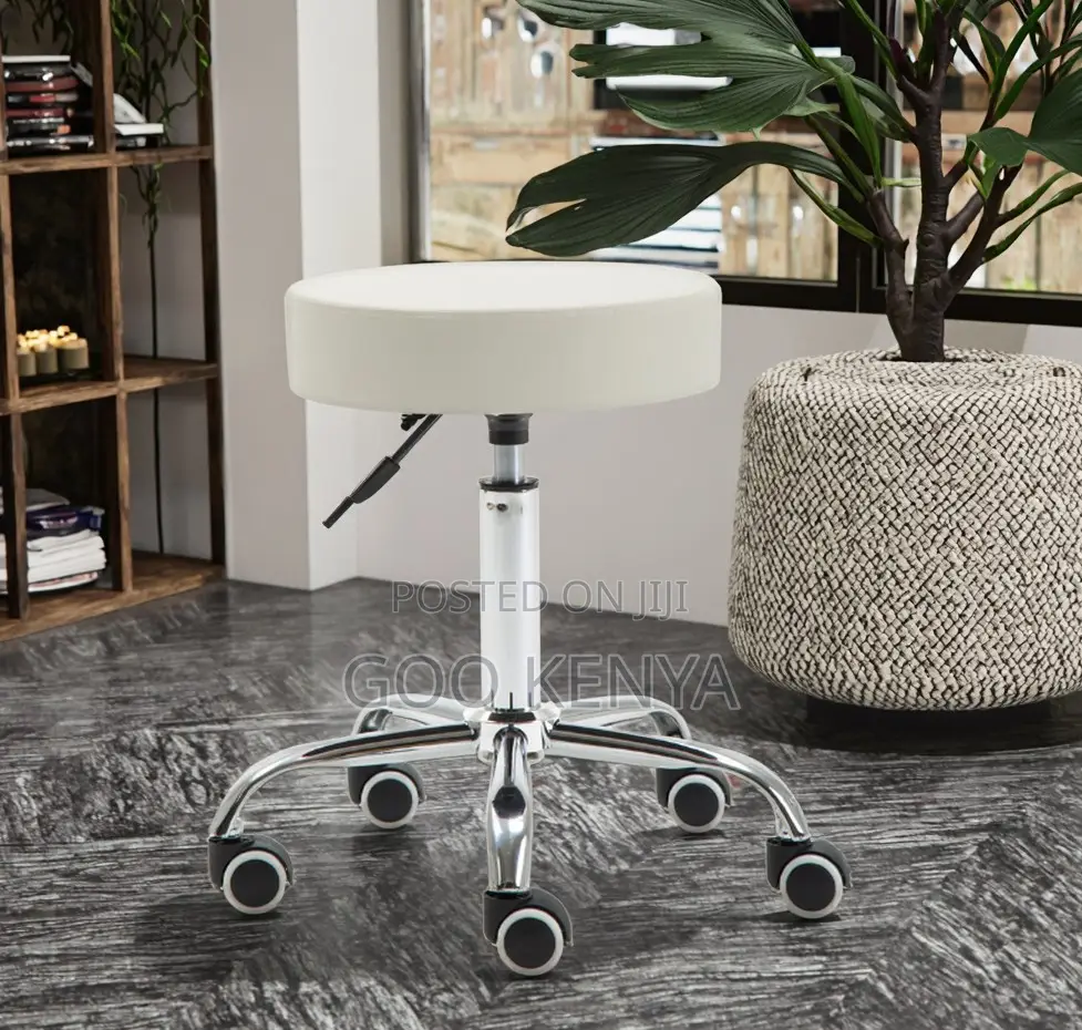Home Kitchen Stool; Home Adjustable Rolling Stool With Leather Seat