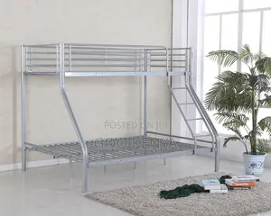 Home Bed; Space-Efficient Metal Bunk Bed With Staircase and Rails