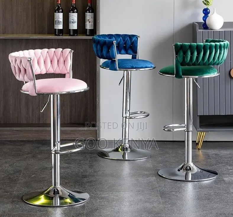 Home Bar Stool; Rotating Bar Stool With Round Base and Padded Backrest