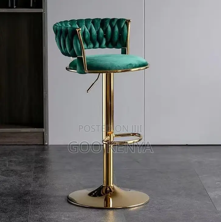 Home Bar Stool; Rotating Bar Stool With Round Base and Padded Backrest
