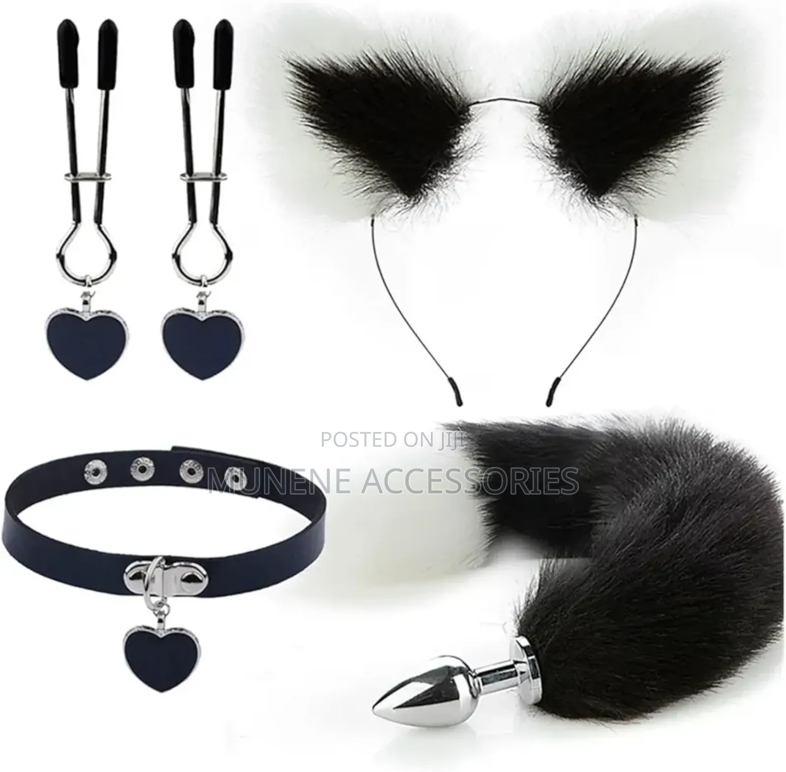 Hair Clip, Sexy Women Fox Tail Butt Plug Neck Chocker Sex Toys