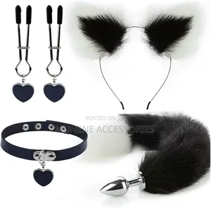 Hair Clip, Sexy Women Fox Tail Butt Plug Neck Chocker Sex Toys