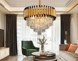 Modern Gold and Black Crystal Chandelier.