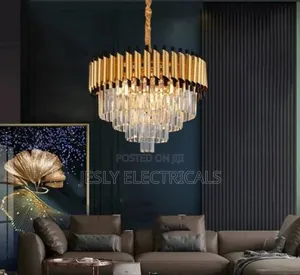 Modern Gold and Black Crystal Chandelier.