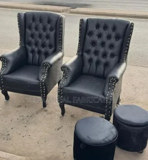 Faux Leather King-Size Chairs With Pouffes