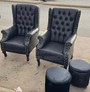 Faux Leather King-Size Chairs With Pouffes