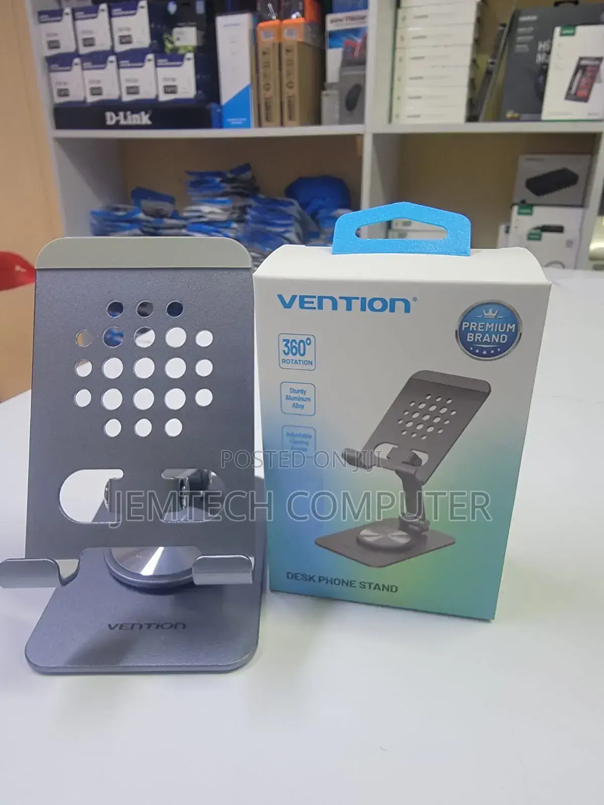 Vention Desk Phone Stand With 360° Rotatable Base Gray Aluminium