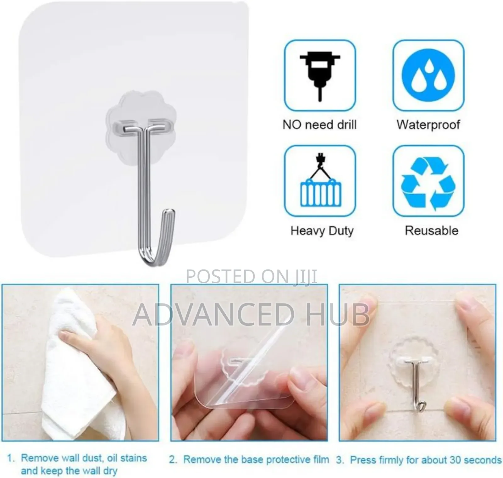 10pc Strong Multipurpose Adhesive Hooks