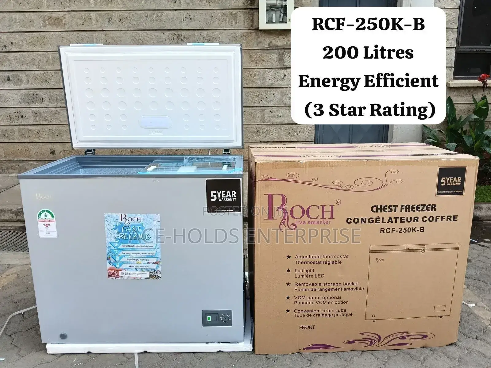 *Roch Chest Freezer 200l 
°Sliding Glass Door
°Cool Pack
°Led Light
