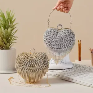 Heart-Shaped Evening Clutch Bag With Rhinestones and Tassel Details*