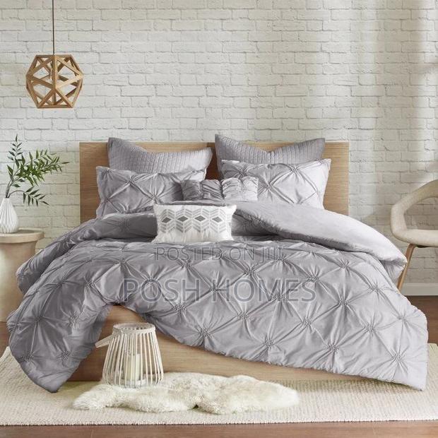 Grey Soft and Stylish Pinch Pleat Cross Duvet Cover Set