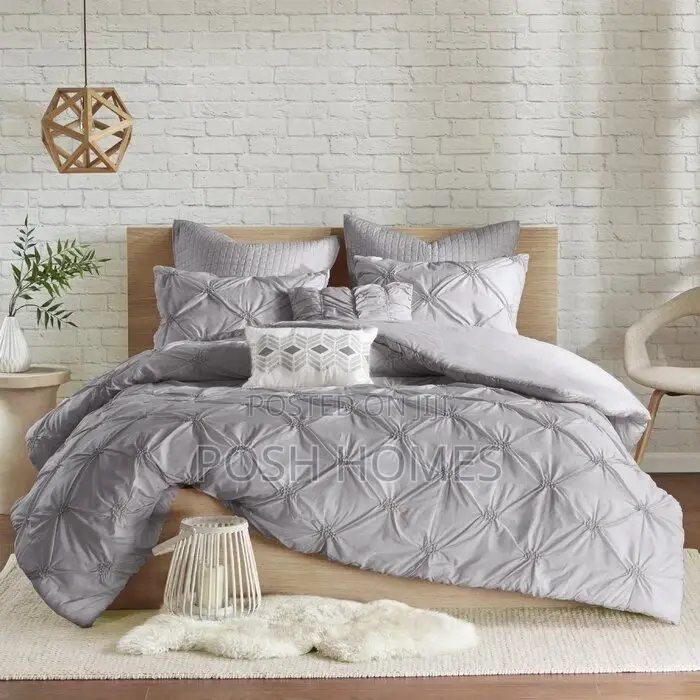 Grey Soft and Stylish Pinch Pleat Cross Duvet Cover Set