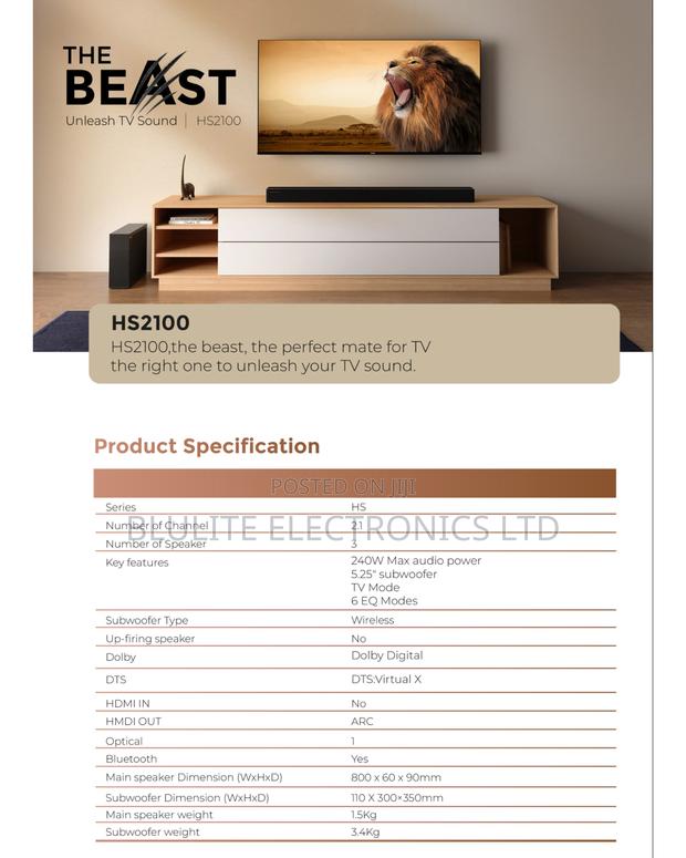 Hisense Hs2100 Sound Bar - thumbnail 2