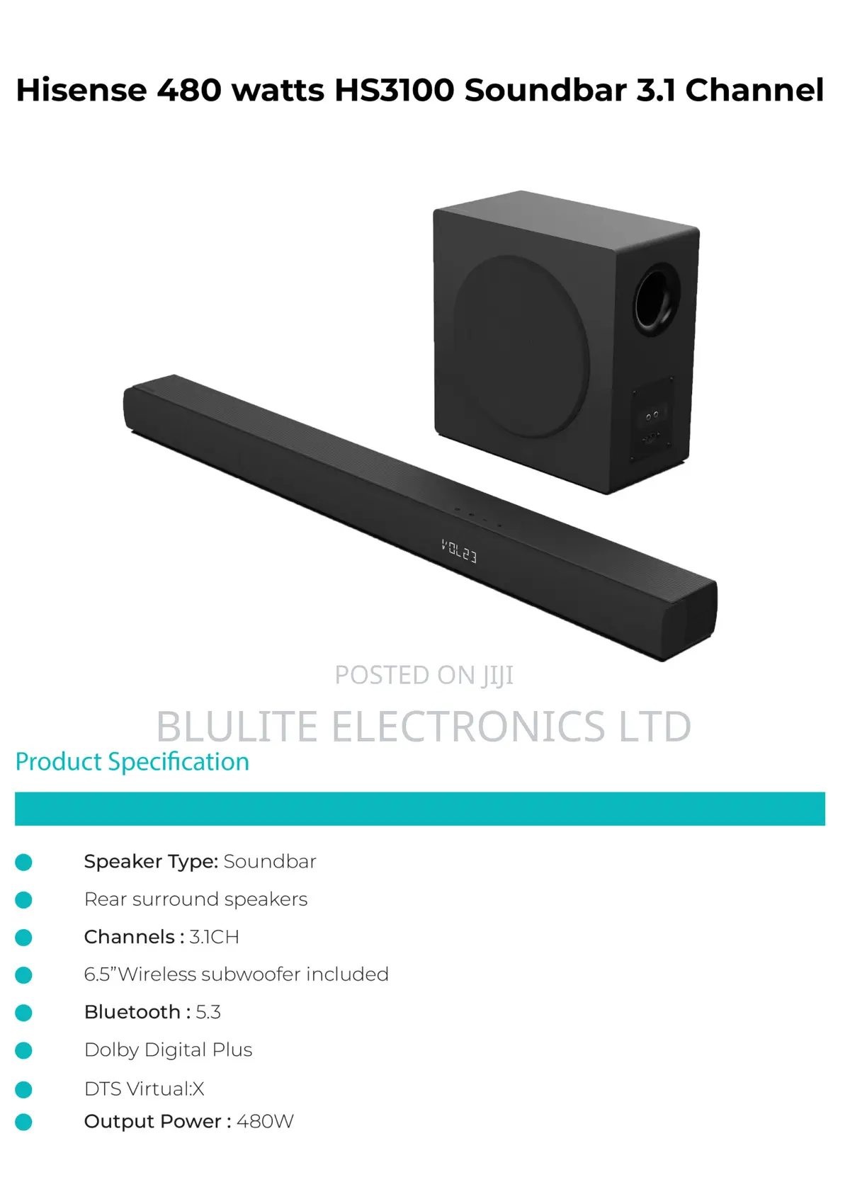 Hisense Hs3100 480 Watts Sound Bar