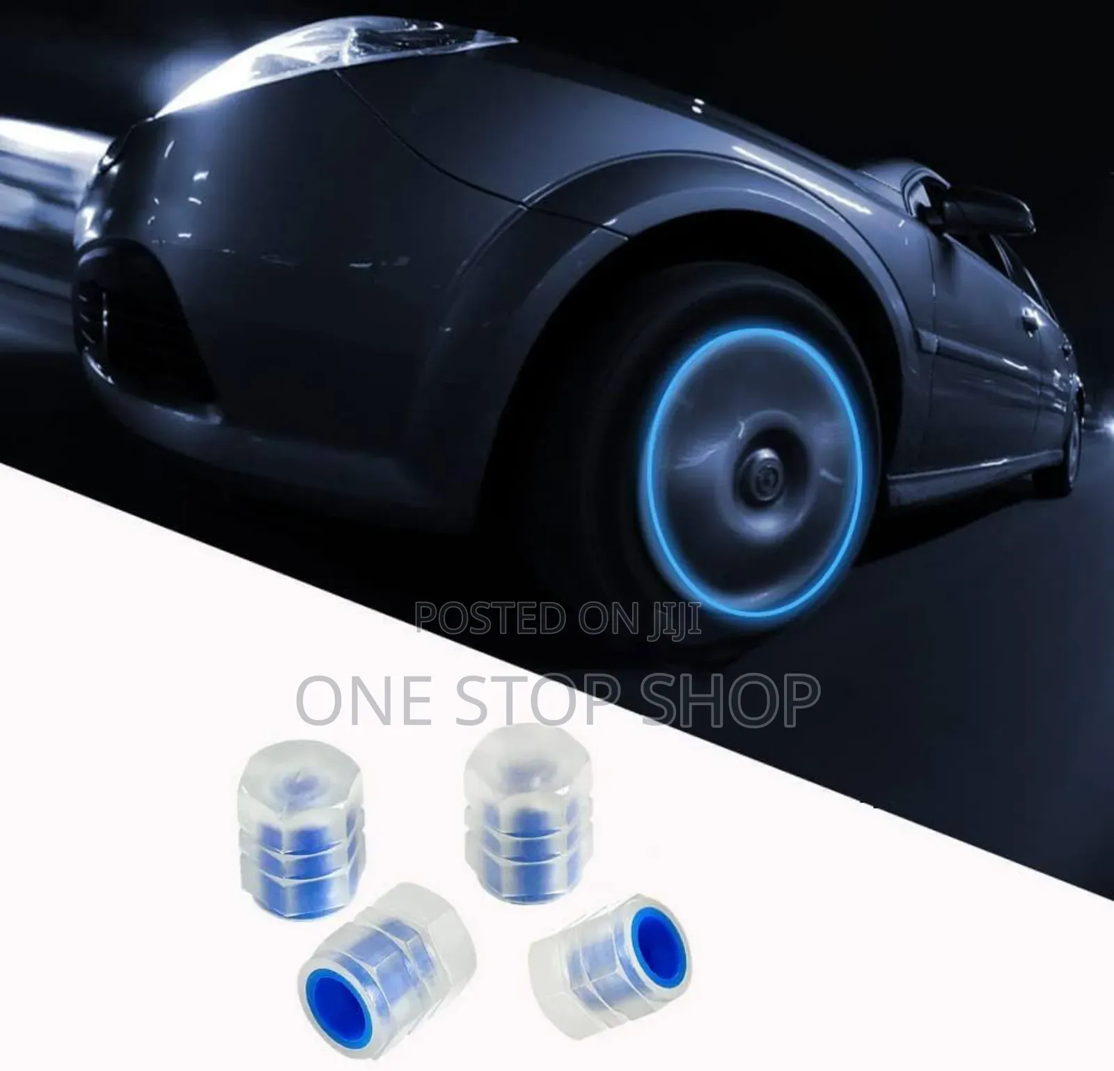 4* Blue Tire Valve Cap Luminous Car Wheel Caps
